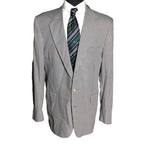vintage orvis blazer sport coat 44L plaid blue cotton 3 button single vent.
